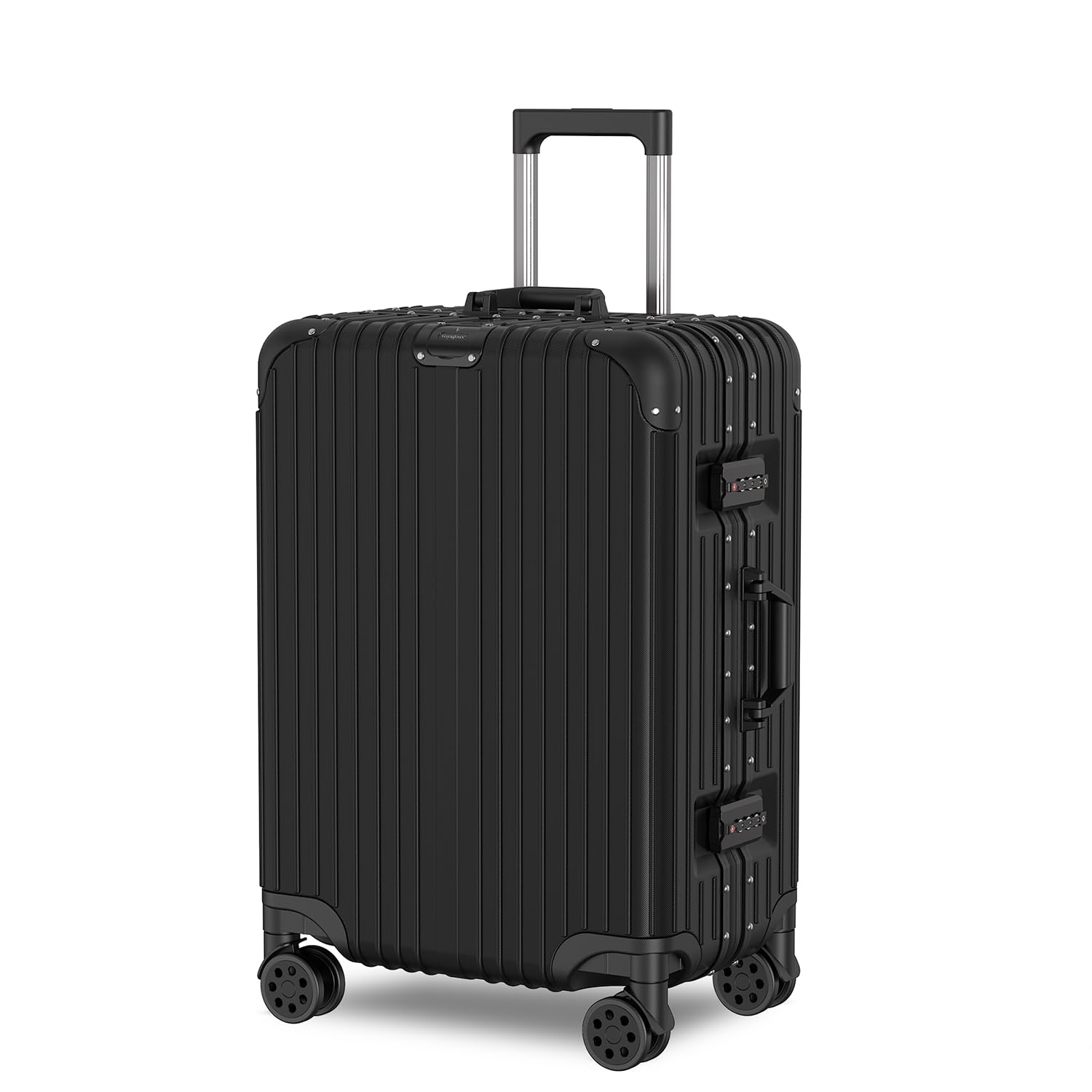 Voyagoux Walizka – 72L, 66x42x26 cm, Średnia Walizka, Zamek TSA, Aluminiowa Walizka Podróżna na Kółkach, 4x Kółka Air Wheel, Wytrzymała i Lekka, Czarna