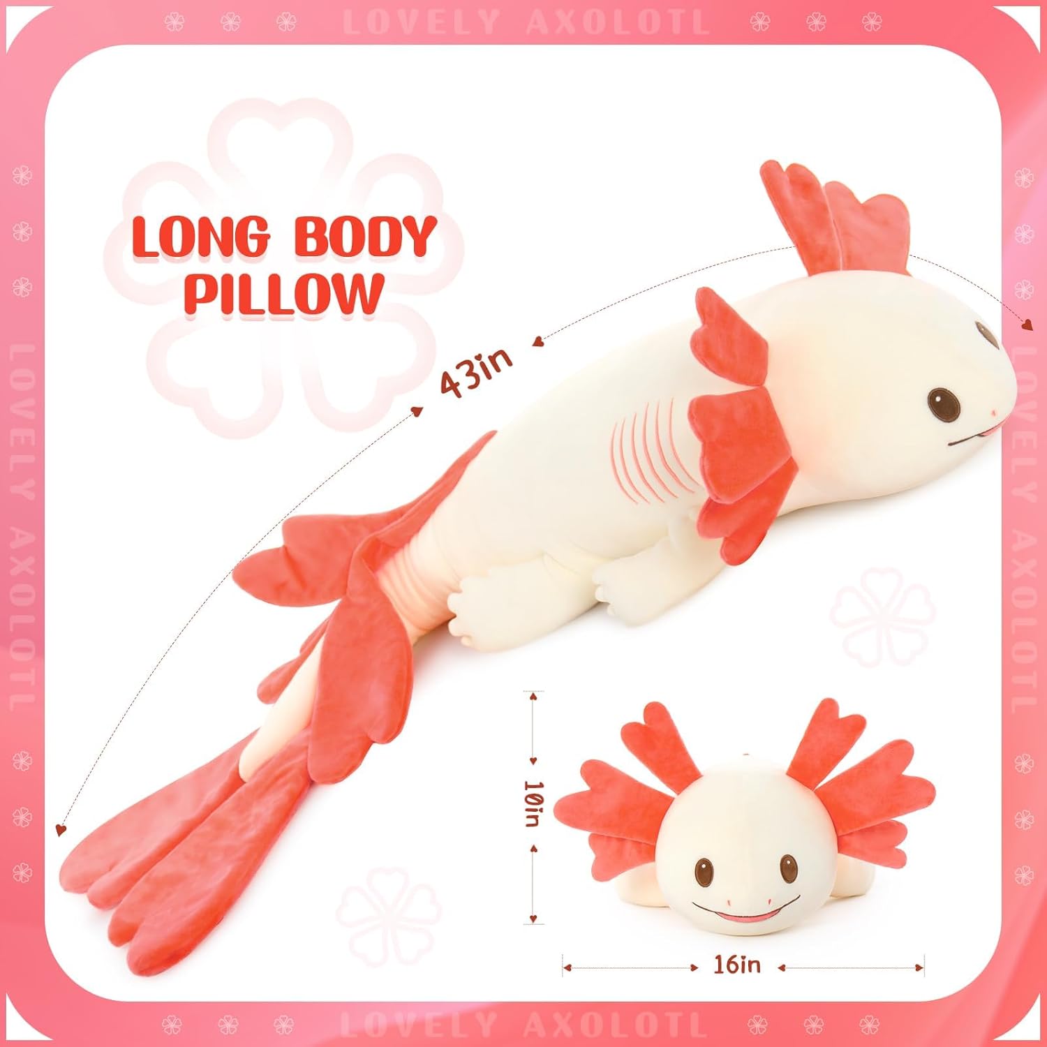MaoGoLan Giant Axolotl Plush Body Pillow, Large 44" Love Axolotl Stuffed Animal for Girl Boy Kid, Long Pink Salamander Plush Pillow for Valentines Birthday Gifts, Baby Shower Party Decor - Image 7