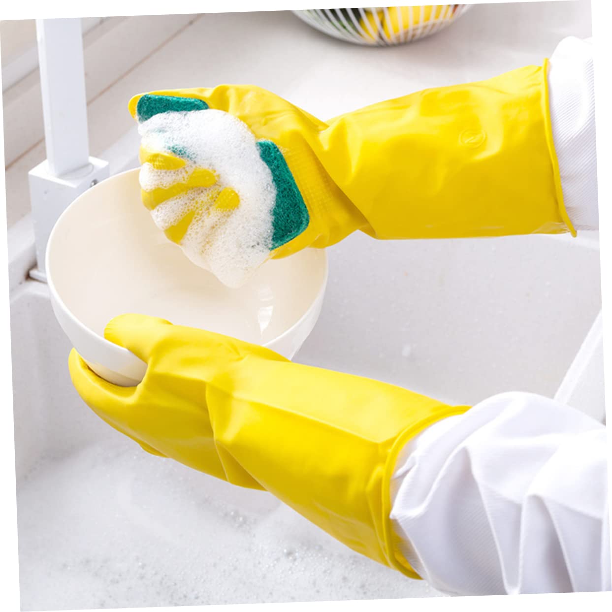 minkissy 3 Paia Guanti da Lavoro Domestico Guanti di Spugna per Lavare i Piatti da Cucina lavapiatti riutilizzabili per la Pulizia Pulizie domestiche Yellow