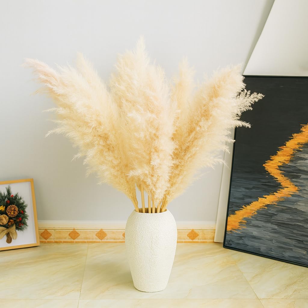20PCS 40" Tall Natural Pampas Grass Stems - Boho Home Decor for Floor Vases, Wedding Centerpieces, Farmhouse Wall & Kitchen Decor, Dried Floral Arrangements