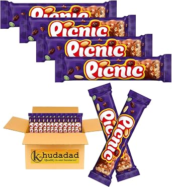 Picnic Chocolate Bar, Milk Chocolate With Caramel, Peanuts, Crispy Cereal & Dried Grapes Centre, Multipack of PICNIC Bars 4x