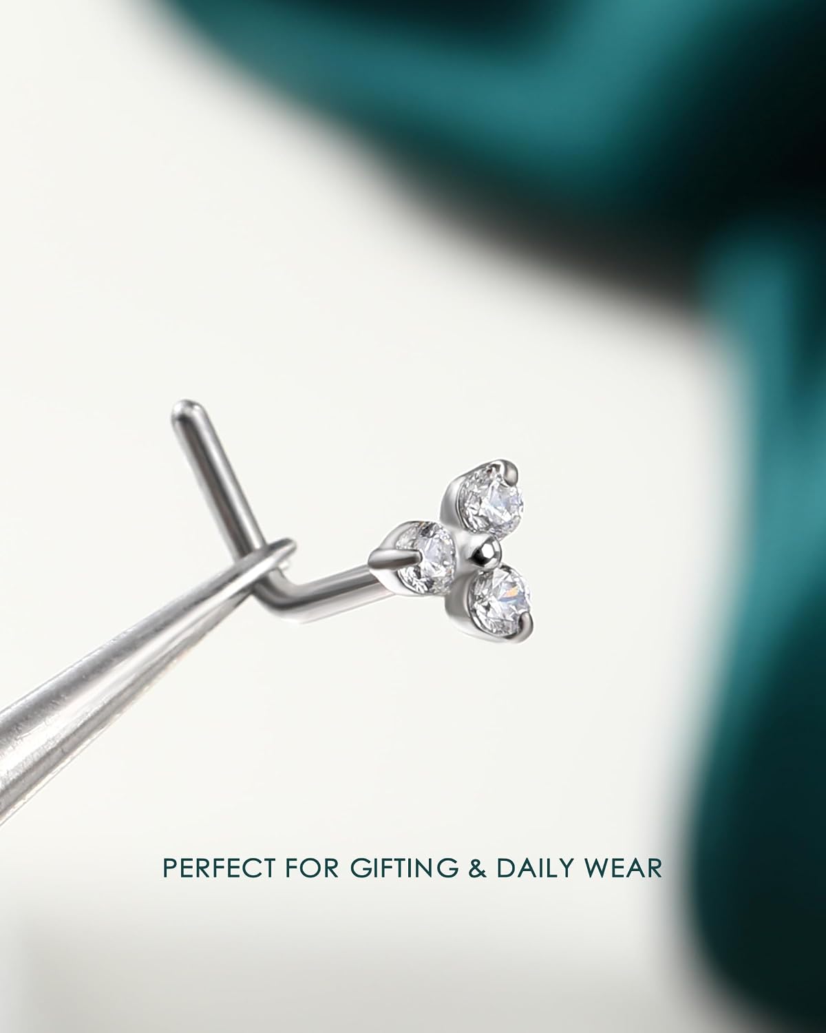 COCHARM Minimalist Titanium Nose Stud, 20g L Shape Flower Nose Ring Stud Cute G23 Titanium Surgical Steel Silver Nostril Piercing with Clear CZ Hypoallergenic