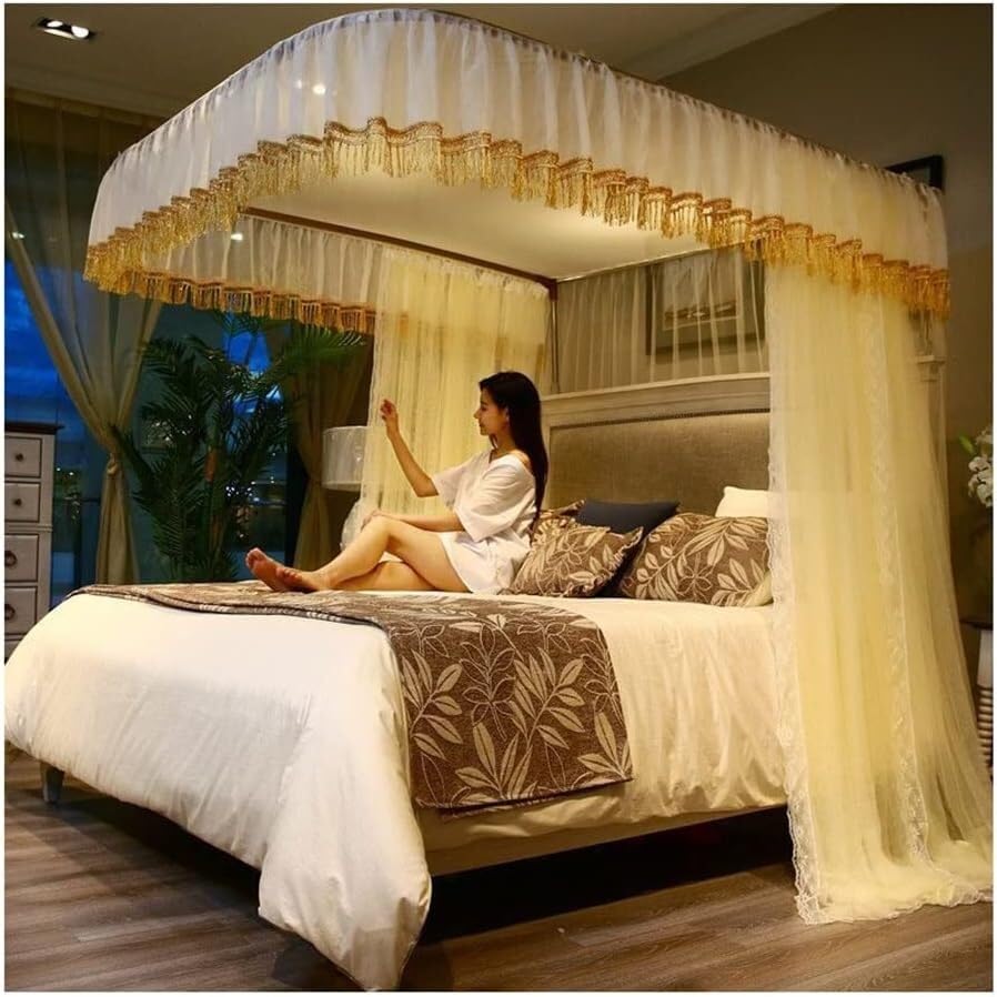 Ciel de lit moustiquaire 180x200 cm grand rideau de chambre double couche jaune