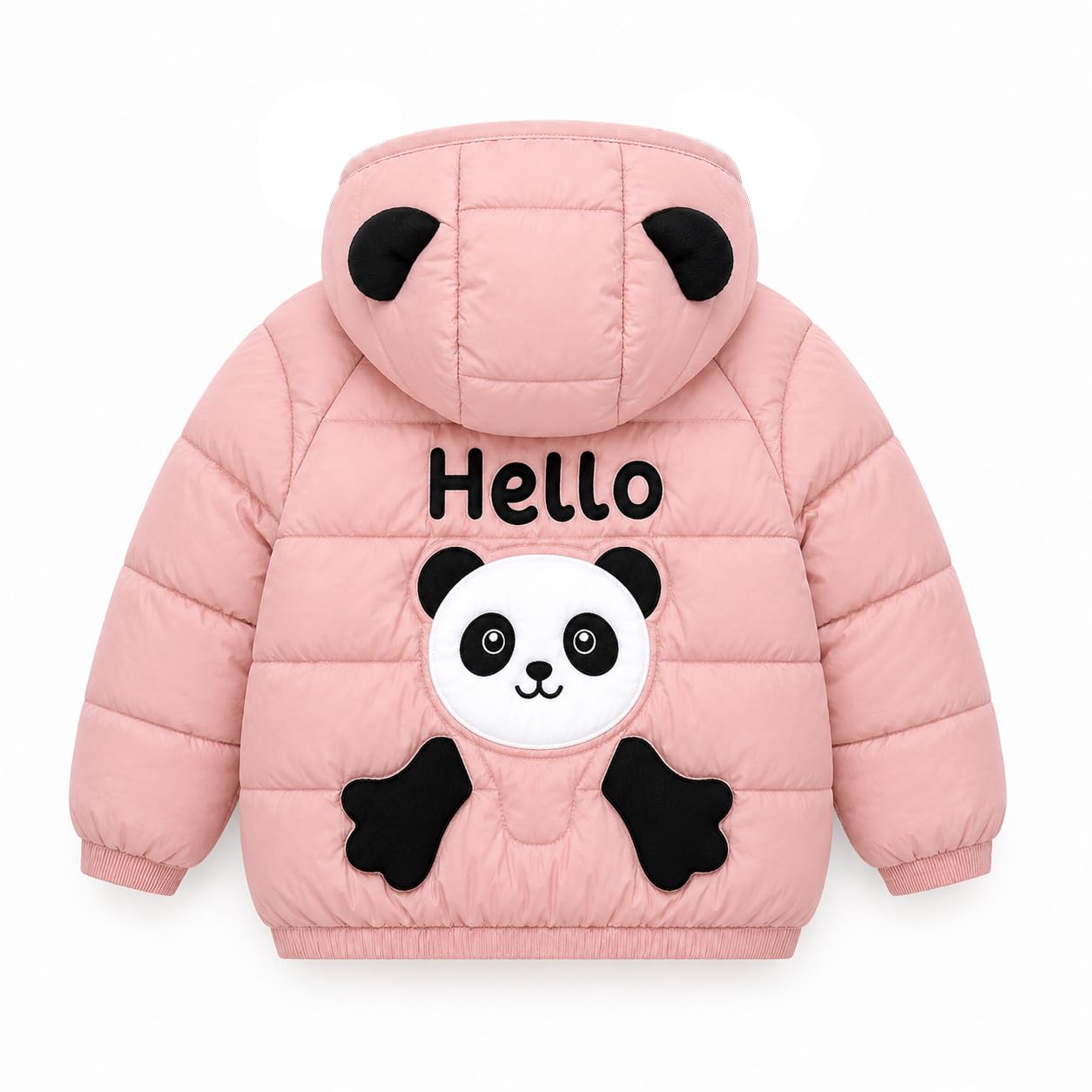 Bold N Elegant Cartoon Bear Kids Shiny Sparkling Standard Length Quilted Winter Warm Hood Jacket Coat Bomber Puffer Jacket for Boys Girls Kids (6-12 Months, Pink) 3