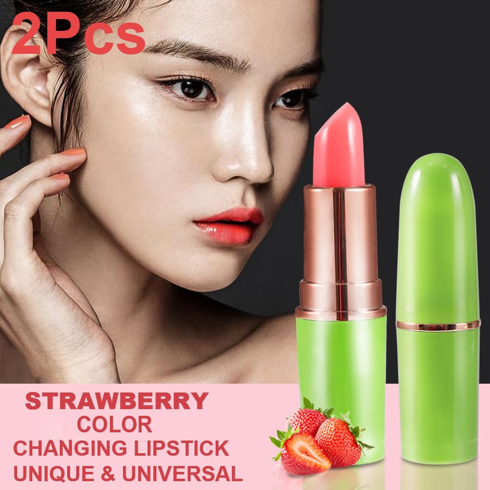 BINGBRUSH Aloe vera Color Changing Lipstick,Moisturizer Long Lasting Lip Care Magic Lip Gloss,Mood Makeup Lipstick Set,24 hours original(3Pcs Aloe+Strawberry+Cherry, 3 Count (Pack of 1)): 2 Count (Pack of 1) 2pcs Strawberry
