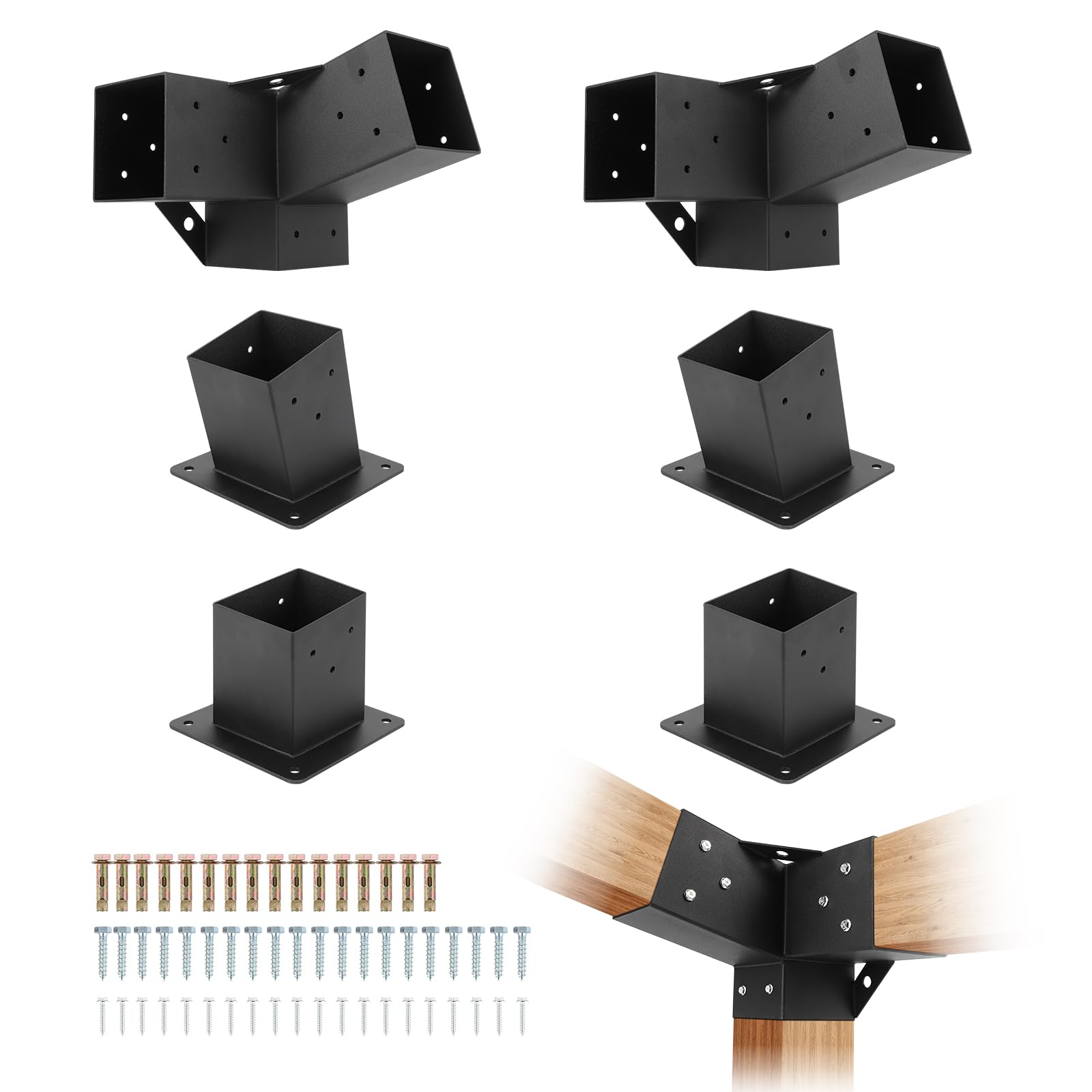6 Pcs Pergola Kit, 3-Way 15° Angled Pergola Brackets for 4"x 4" Wood Posts