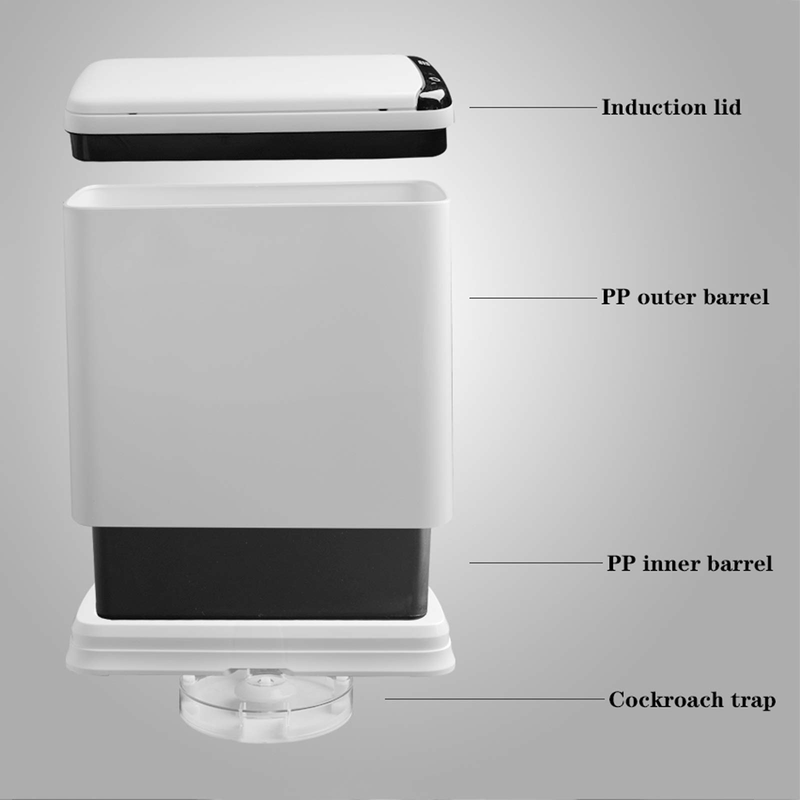 Kosz na śmieci w kuchni Wąski akumulator Smart Trash Can Małe Gospodarskie Kosz na śmieci z pokrywką Creative Plastic Automatic Sensor Trash Can, 8L / 2.1 galon Kosz na śmieci