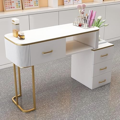 loyfreeyo マニキュアテーブル ネイルテーブル サロン デスク ネイルメイク作業台 収納引き出し付き デスク 化粧品店、家庭用、スパ、サロンなどに適しています (100cm,B)