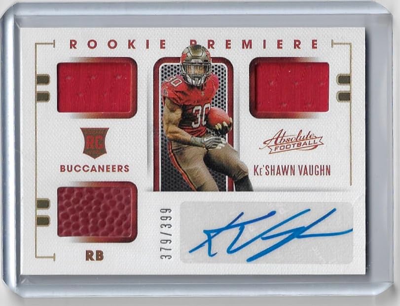 Ke'Shawn Vaughn Autographed & Serial Numbered Triple Relic Rookie Premiere Game Used Jersey Memorabilia Rookie Card Collectible Football Card - 2020 Panini Absolute Football Card #238 (Buccaneers)