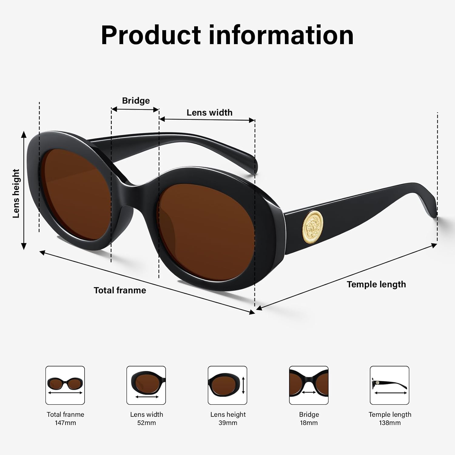 KUGUAOK Retro Oval Sunglasses for Women 90s Round Y2k Trendy Sun Glasses Chunky Thick Frame UV Protection Shades - Image 6