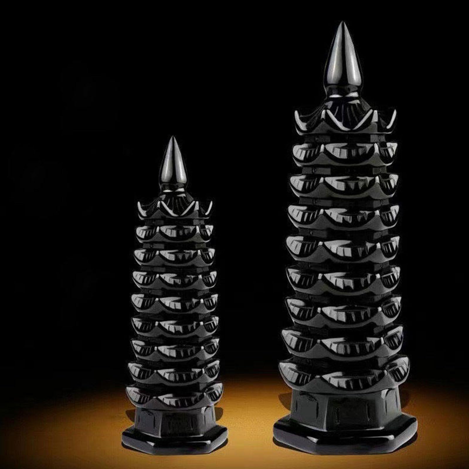 9-stufige Wenchang-Turmstatue aus natürlichem schwarzem Obsidian