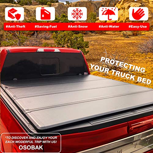 Osobak 6'7" Hard Quad-Fold Tonneau Cover For 2016-2023 Titan Xd Truck Bed Cover | Compatible For Factory Utility Track System #TOP3