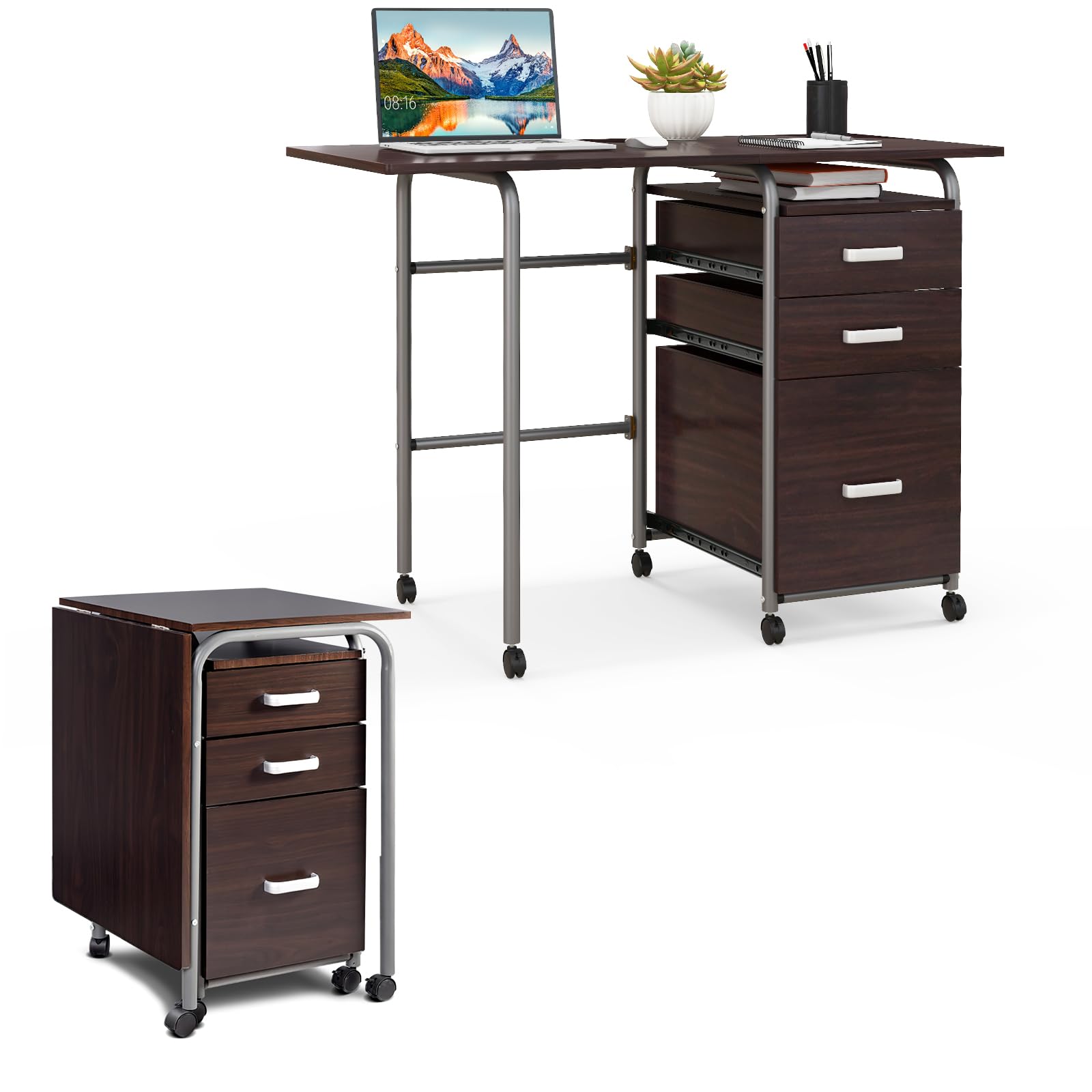 Klappbarer Schreibtisch Mit Rollen & Schubladen – Flexibler Computertisch Für Homeoffice & Wohnzimmer