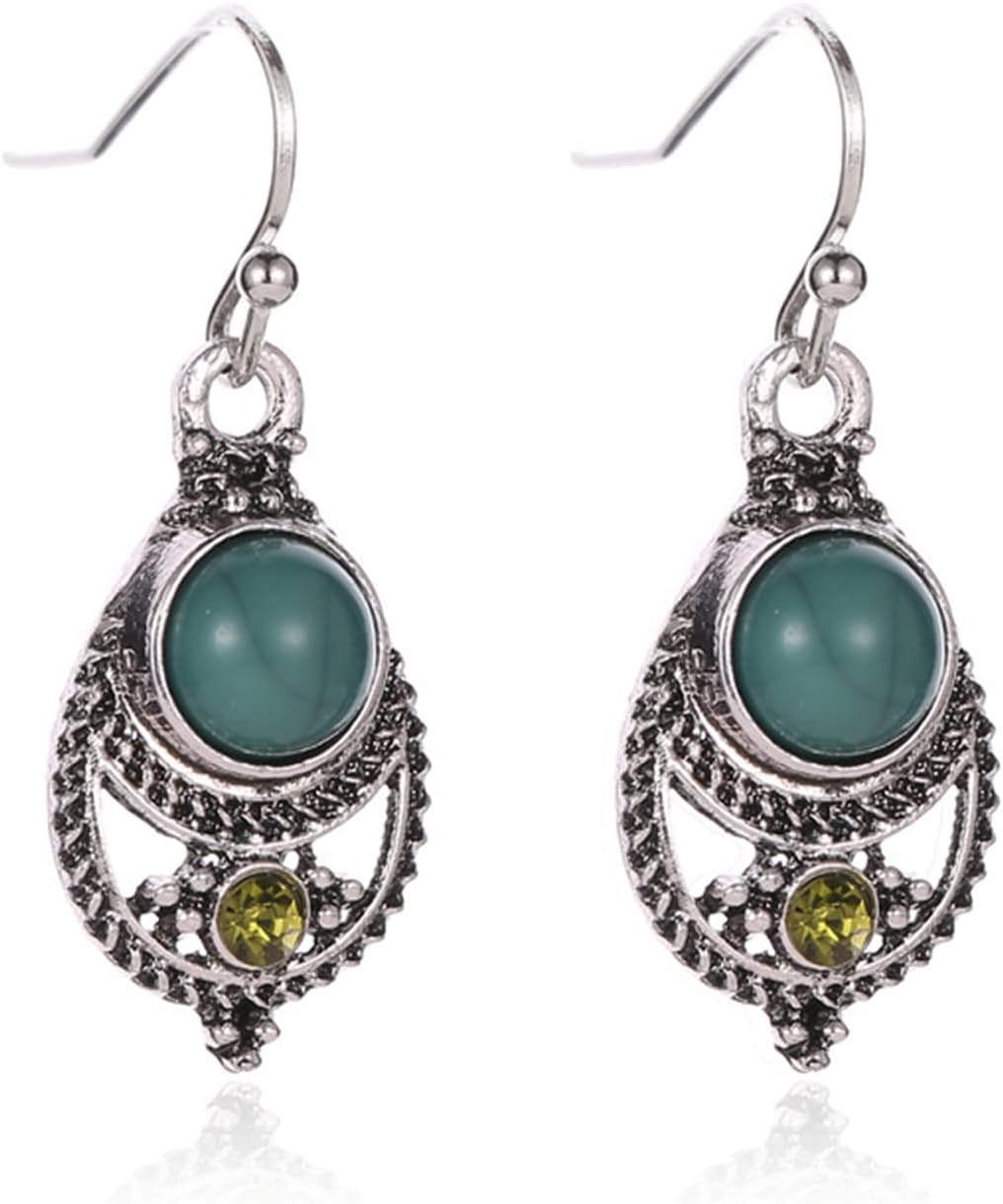 coadipressHandmade Turquoise Earrings for Women Personalized Retro Boho Western Cowgirl Ethnic Palace Cutout Carved Texture Round Stone Dangle Drop Statement Earrings Jewelry Gifts