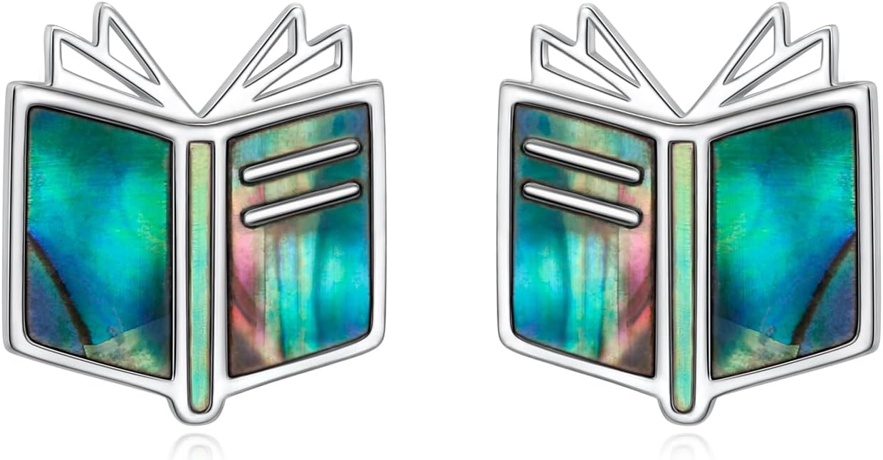 Alphm 925 Sterling Silver Book Stud Earrings for Women Cute Librarian Book Jewelry Present for Librarians Reading Lovers