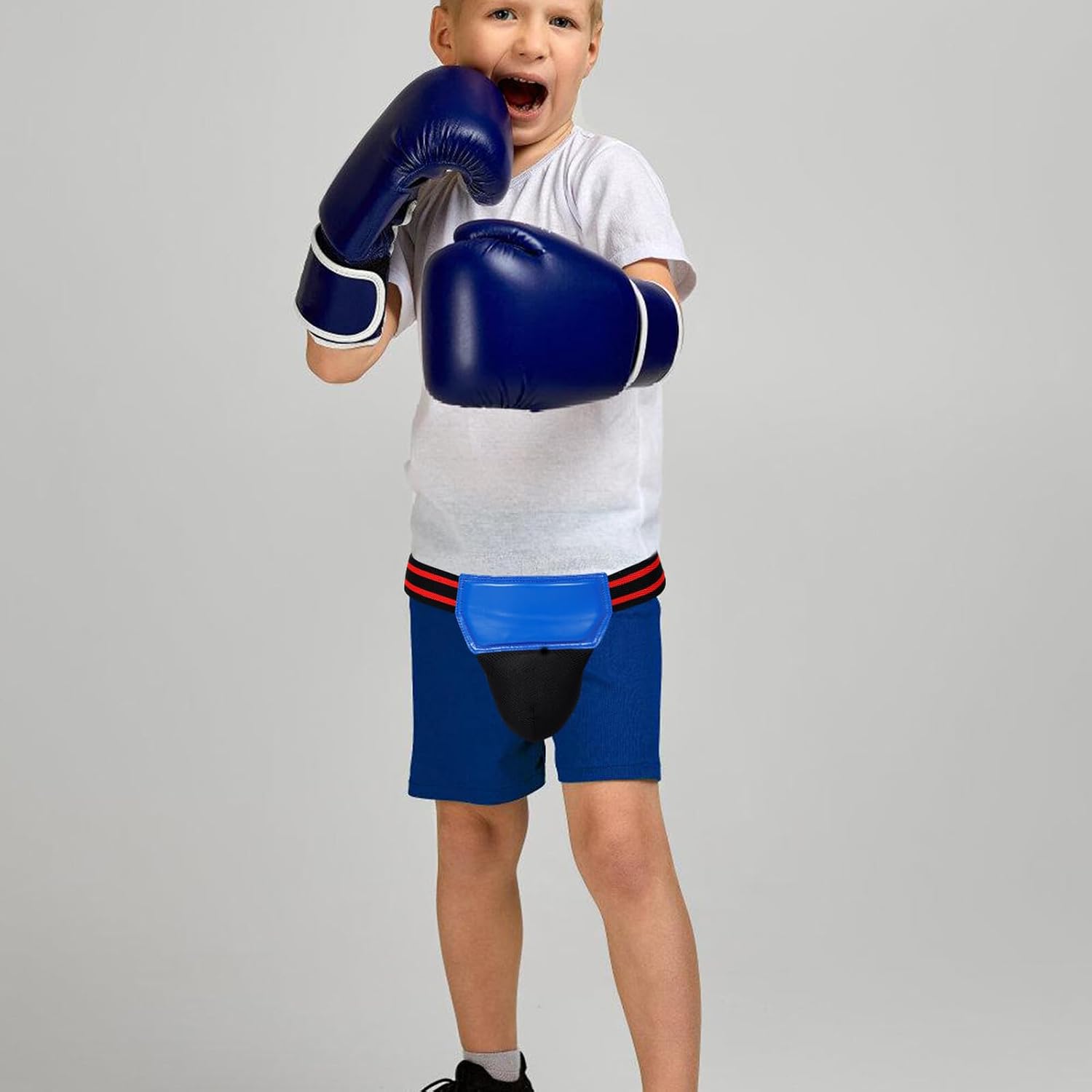 minkissy Boxing Groin Protector Athletic Cup Blue Groin Guard Abdomen Protector for Martial Arts Taekwondo Sparring Protective Gear