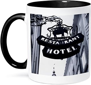 3dRose Austria, Salzburg, Hotel Sign. 11oz Two-Tone Black Mug