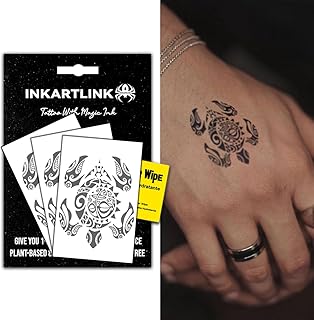 INKARTLINK Semi Permanent Tattoos, 3 Sheets of Small Temporary Tattoos, Adult Art Designs, Party Favors, Waterproof, Realistic, No Adhesive, No Reflective, Lasts 1-2 Weeks (Turtle Totem)