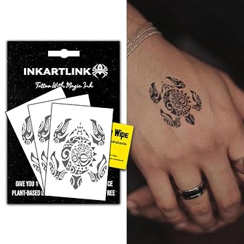 INKARTLINK 3 Sheets Turtle Totem Temporary Tattoos, Realistic Waterproof | Semi Permanent Tattoo, Body Stickers for Women & Men, Last 7-15 Days, Party Favors, Non-reflective, Exquisite Packaging