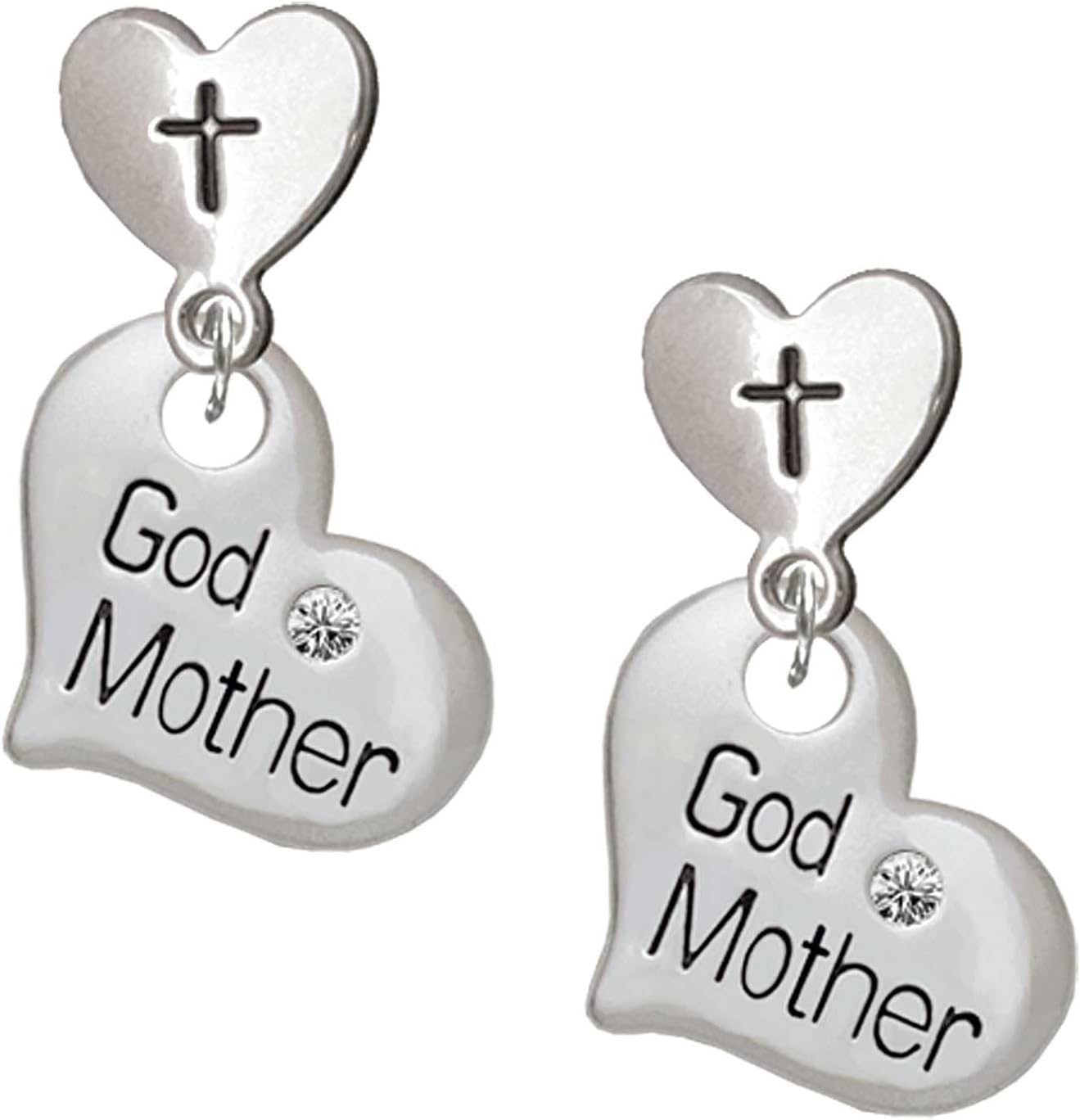Delight Jewelry Silvertone Large Family Heart with Crystal Cross in Heart Post Dangle Earrings