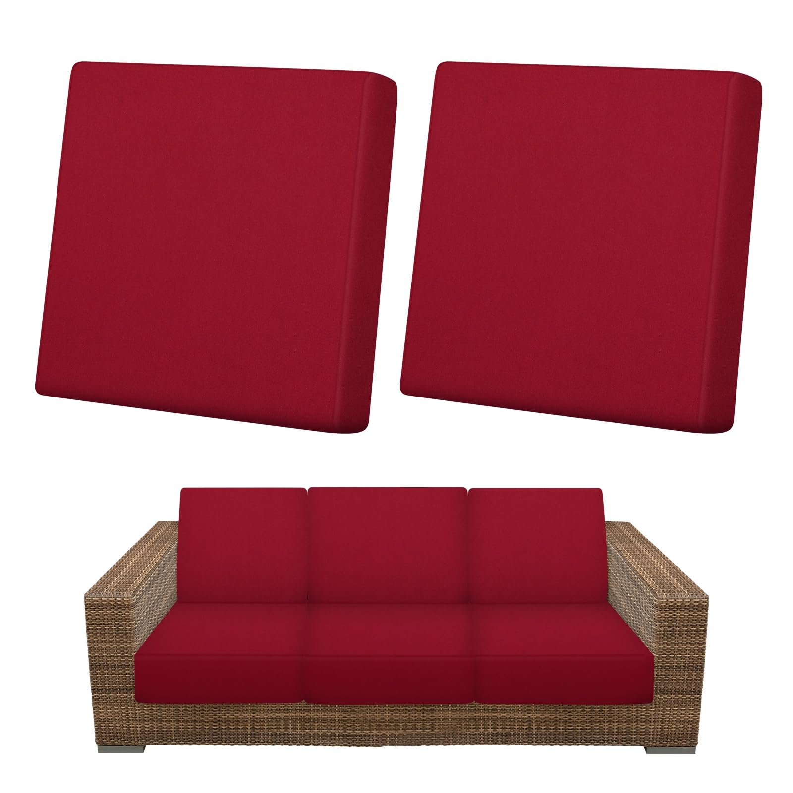 M METERXITY 2-Pack Outdoor Cushion Covers, Stretch Patio Cushion Replacement Slipcovers for Outdoor Couch/Sofa Cushion Covers, Washable Reusable Furniture Protector [Wine Red]
