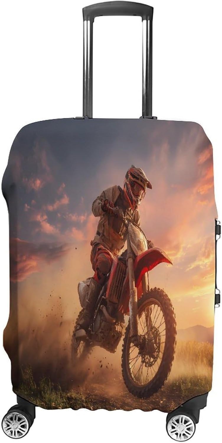 Motocross Sunset Funny Travel Luggage Case Cover Elastic Suitcase Protector Washable Baggage Covers Fits 19-32 Inch