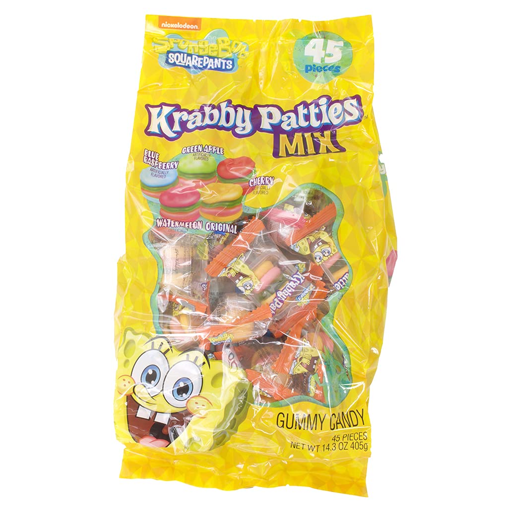 Nickelodeon SpongeBob Squarepants Krabby Patty Gummy Candy, Individually Wrapped Patties, 45 Count Mixed Bag (Original, Watermelon, Cherry, Green Apple, and Blue Raspberry), (Pack of 1) : Everything Else