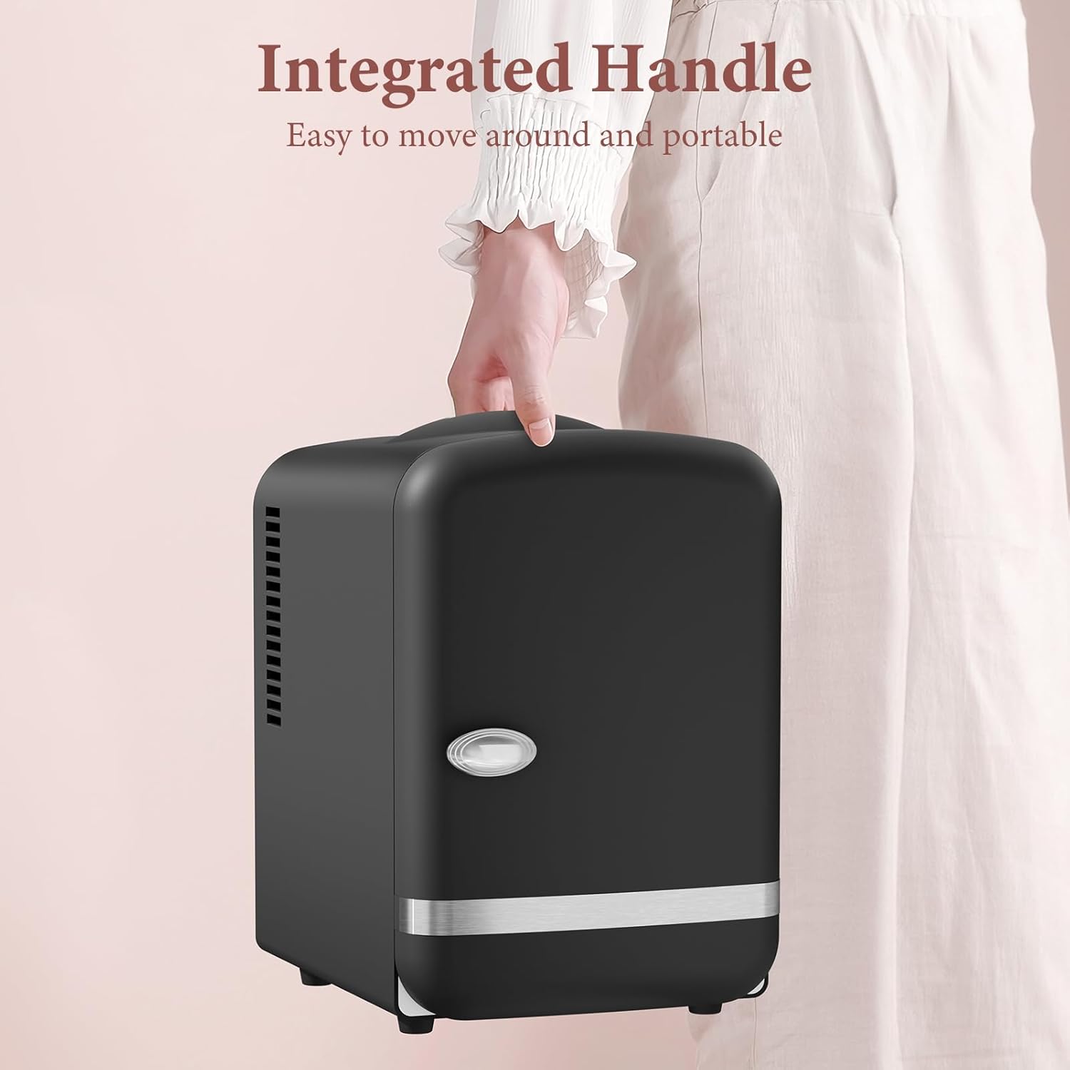 Xbeauty Retro Mini Fridge, Compact Refrigerator with 4L Capacity/6 Cans，Cooler & Warmer, Removable Shelf for Skincare, Beverages, Cosmetics, Perfect for Dorm, Bedroom, Black