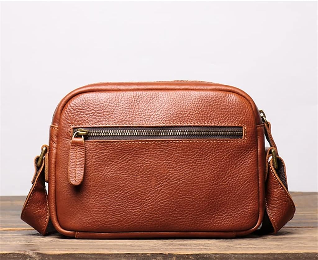 Men's First Layer Leather Crossbody Bag Leather Shoulder Bag Vintage Small Satchel 7.9"