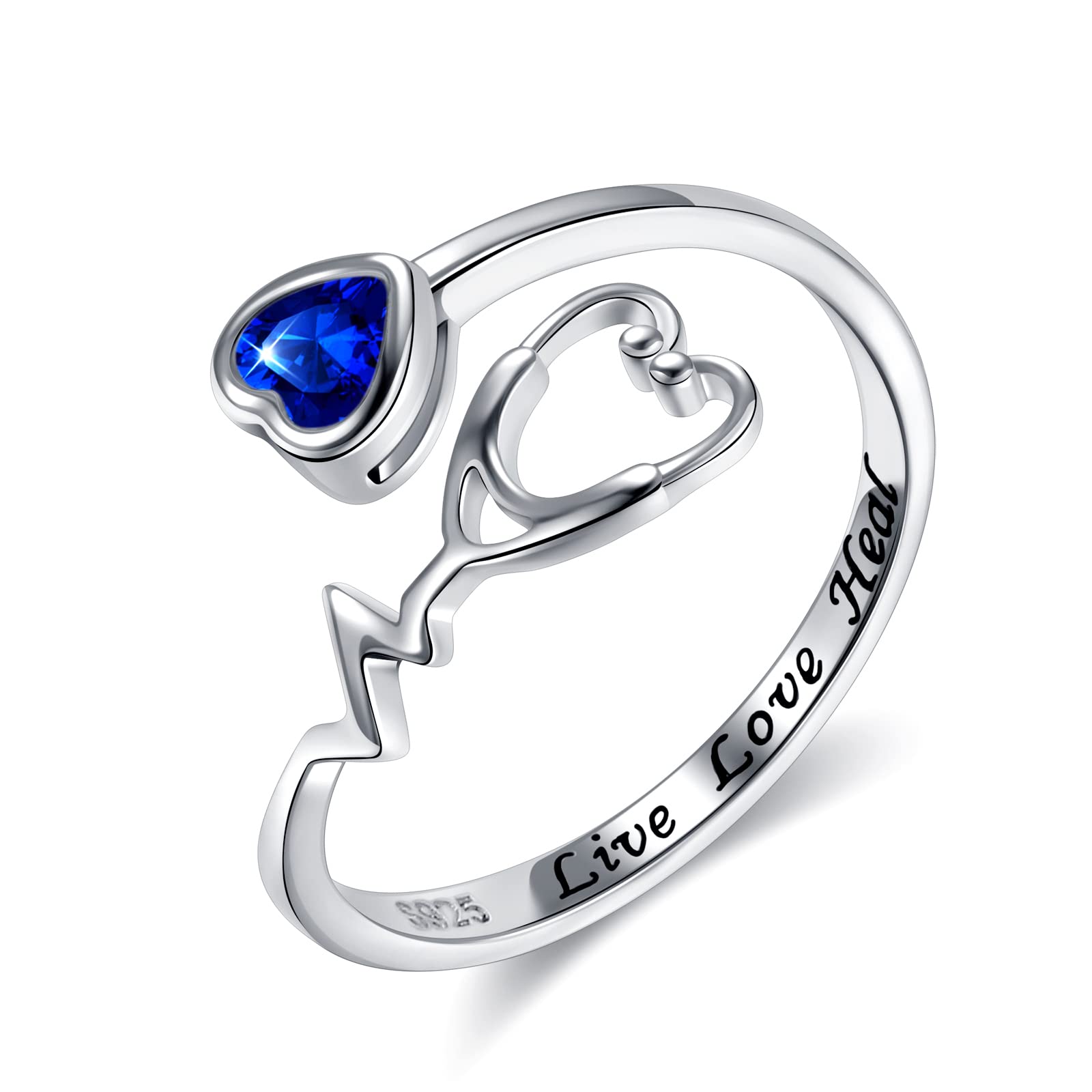Sariel Stethoscope EKG Medicine Birthstone Stud Earrings Rings Nurses Week Gift 925 Sterling Sliver Heart Women Jewelry Gift for Medical Student