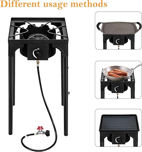 Miniatura 3 de Estufa de gas propano de 1 quemador, cocina de campamento al aire libre de 75,000 BTU con patas extraíbles, regulador y manguera de 0 a 20 PSI,