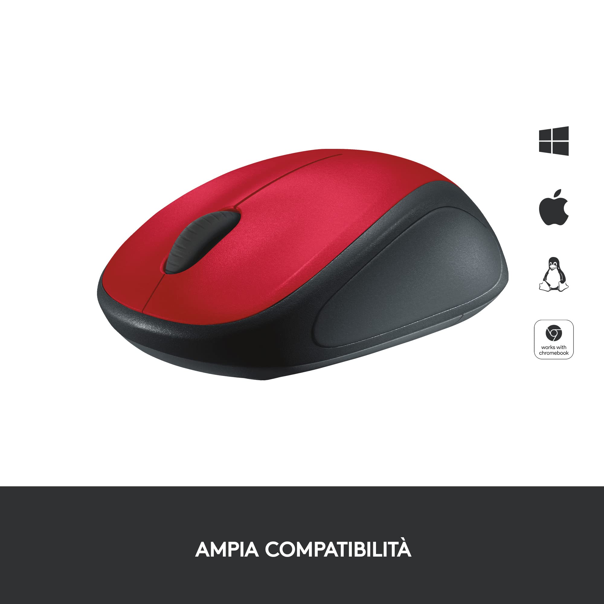 Logitech M235 Mouse Wireless | 2,4 GHz, Ricevitore USB Unifying, Tracciamento Ottico 1000 DPI, Batteria 12 Mesi, Compatibile PC/Mac/Chromebook - Rosso