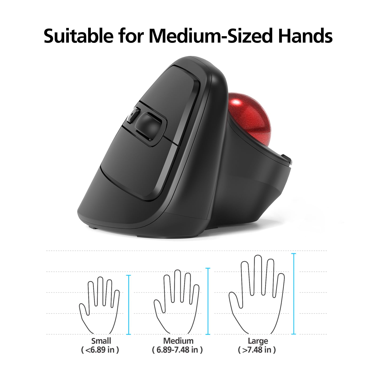 MicroPack Ergonomiczna mysz bezprzewodowa z trackballem i 5 regulowanymi DPI, łatwe sterowanie kciukiem, precyzyjne i płynne śledzenie. Aktualizacja Bluetooth średniej wielkości mysz praworęczna do