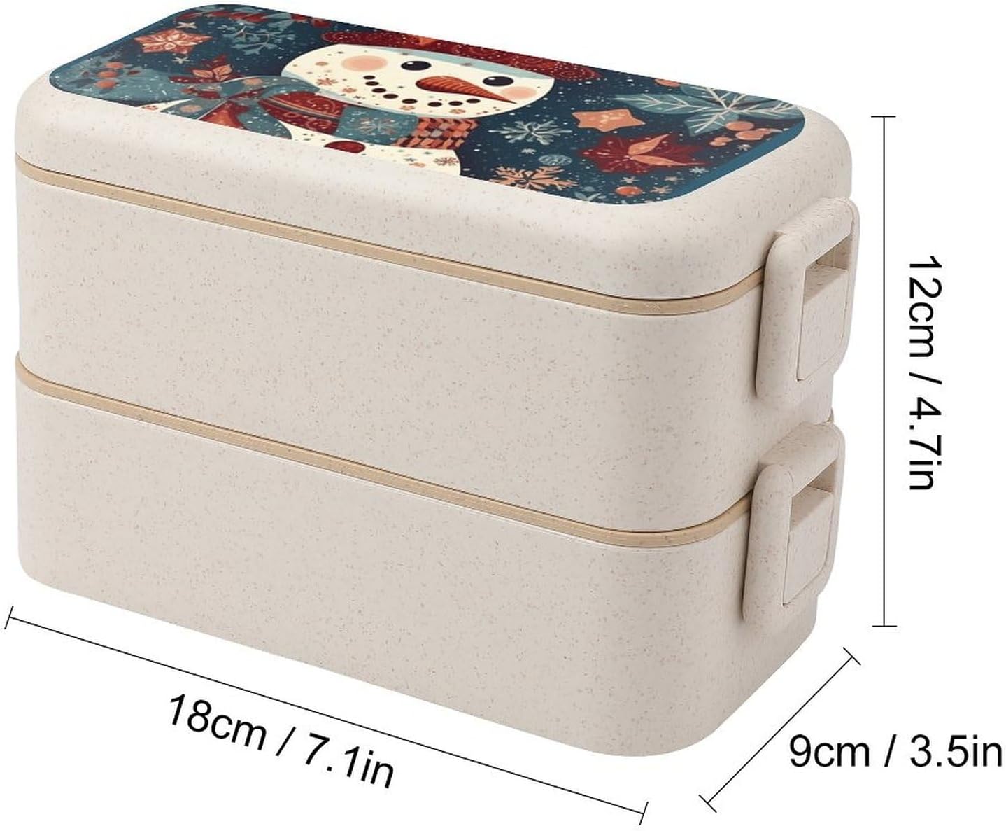 Lunch Box Bento Premium Snowman Patchwork Pattern Printed Bento Box Bento with Spoon And Fork with Compartment Containers Suitable for Men And Women, style