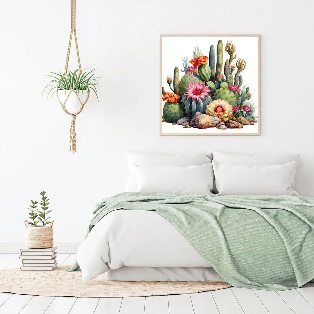 Cactus Diamond Art Painting Kits for Adults - Plant Flower Round Full Drill Diamond Dots Paintings for Beginners, 5D Paint with Diamonds Pictures Gem Art Painting Kits DIY Crafts Project 14x14inch image 2