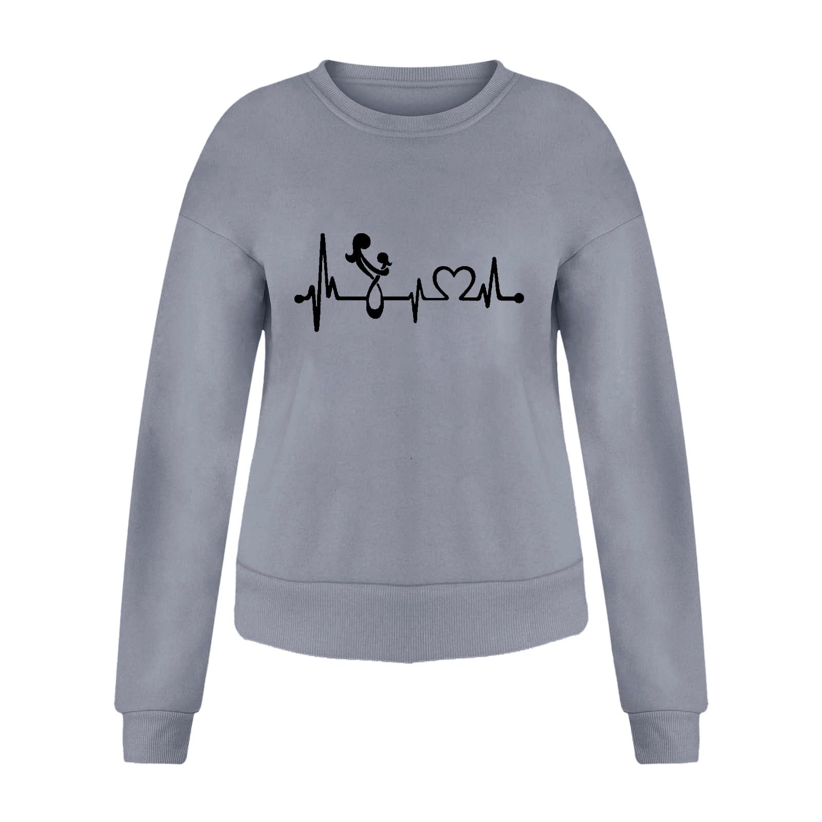 Felpa con Cappuccio Felpa con Cappuccio a Maniche Maglione Felpe con Cappuccio da Donna Maglione per Donna Casual Manica Lunga Girocollo Battito Cardiaco Stampe Top Ampio