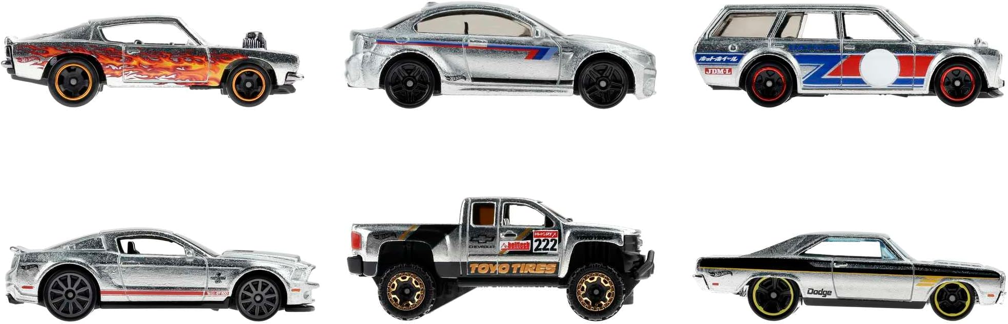 Zamac Multipacks of 6 Toy Cars, 1:64 Scale, Authentic Decos, Popular Castings, Rolling Wheels, Gift for Kids 3 Years Old & Up & Collectors
