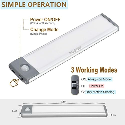 Miniatura 5 de Luces de armario con sensor de movimiento, 30 luces LED para debajo del gabinete, luces de mostrador recargables inalámbricas, iluminación nocturna
