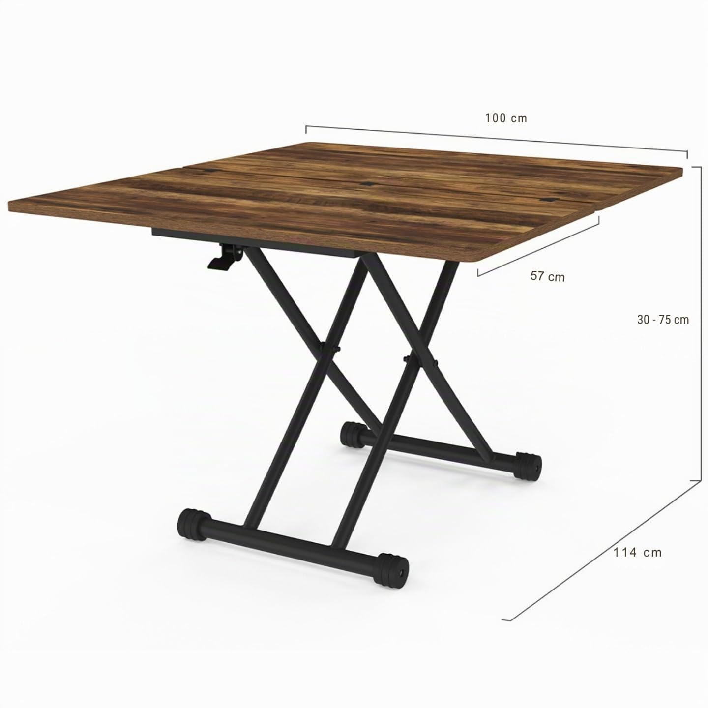 IDMarket - Couchtisch 2 in 1 aufklappbar zu einem rechteckigen Esstisch Urbana 100 cm Dunkles Holz und schwarzes Industriedesign