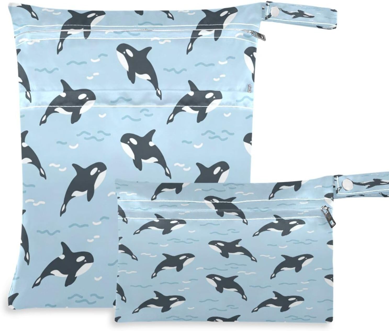 Blueangle Funny Fishes Wet Dry Bag for Cloth Diaper, Swimsuit & Travel - Water Resistant Wet Bags - Perfect for Wet Clothes, Toiletries, Beach，2 Pack