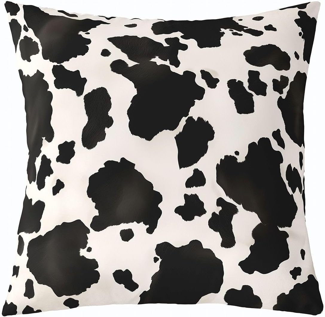 Feelyou Set of 4 Cow Fur Throw Pillow Covers, Cowhide Farmhouse Cushion Case for Home Living Room Decor, Reversible Western Farm Animal Skin Black White Decorative Throw Cushion Case, 20x20 Inches
