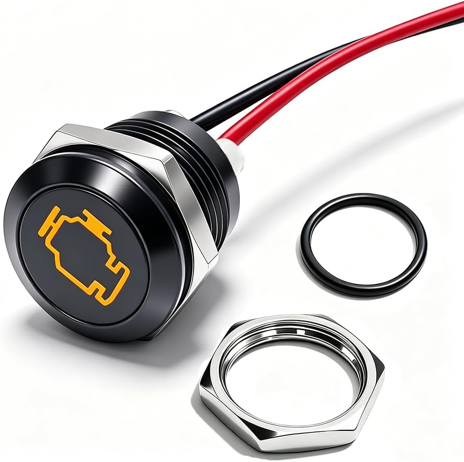 Taiss 12mm 12 12V LED Indicator Light, Yellow Check Engine