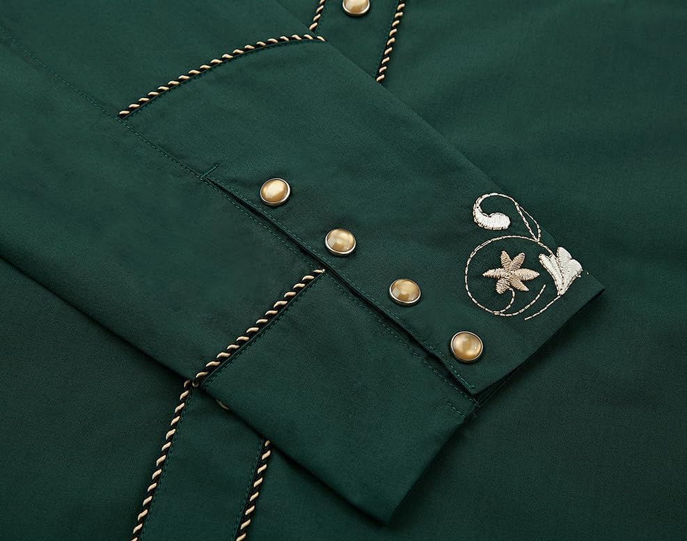 Men's Western Cowboy Shirt Embroidered Long Sleeve Casual Button Down Shirt - Image 4