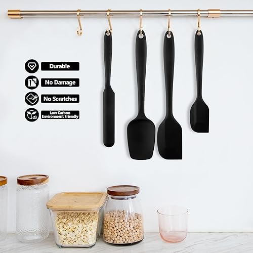 Miniatura 6 de Juego de 4 espátulas de silicona, espátulas de goma de grado alimenticio con agarre ergonómico, espátulas de goma resistentes al calor, juego de