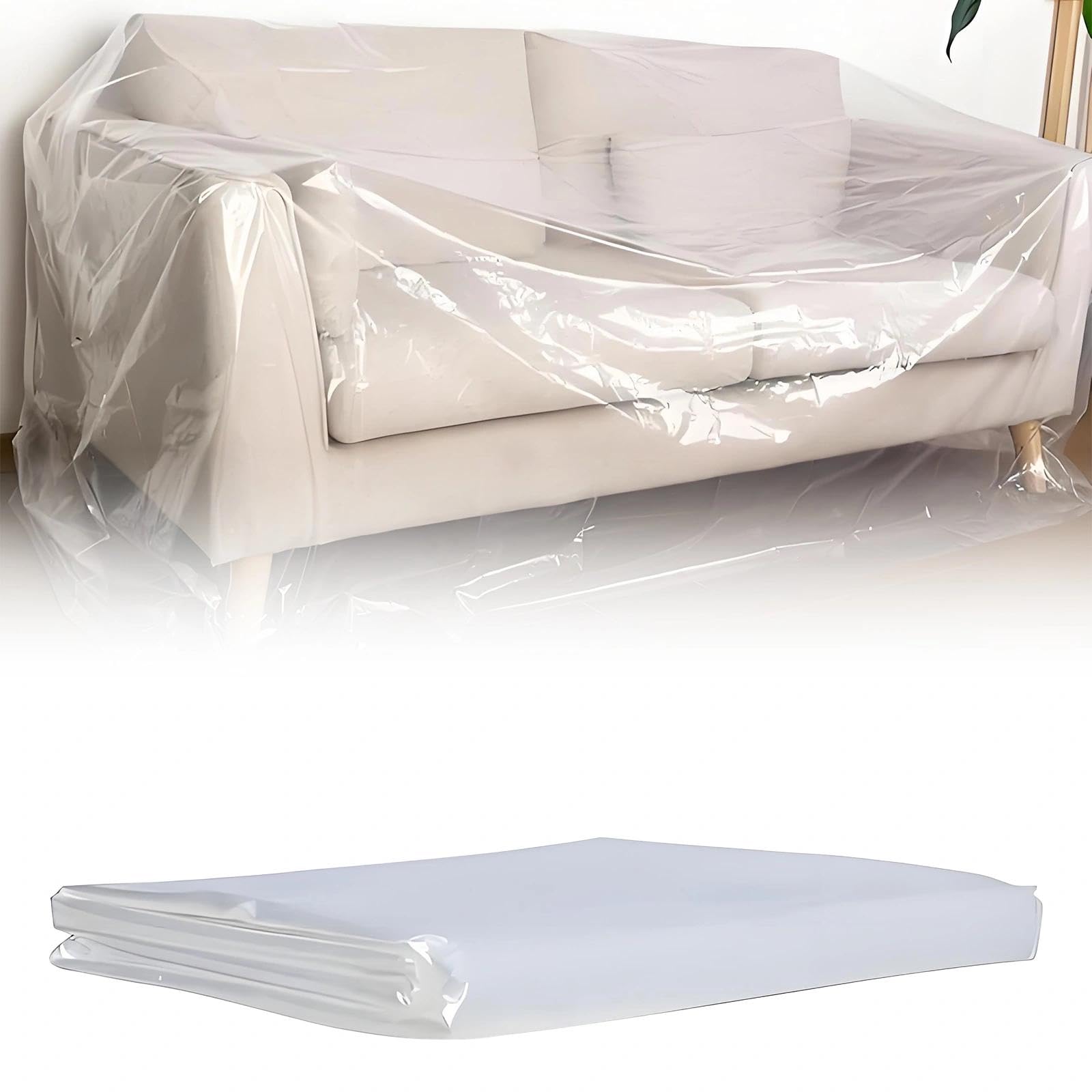 Plumaire 2mx3m Plastic Sofa Cover, Corner Sofa Cover, Heavy Duty Waterproof Sofas Protection Covers, Sofas Protectors from Pets, for Furniture Bed Couch Moving Storage