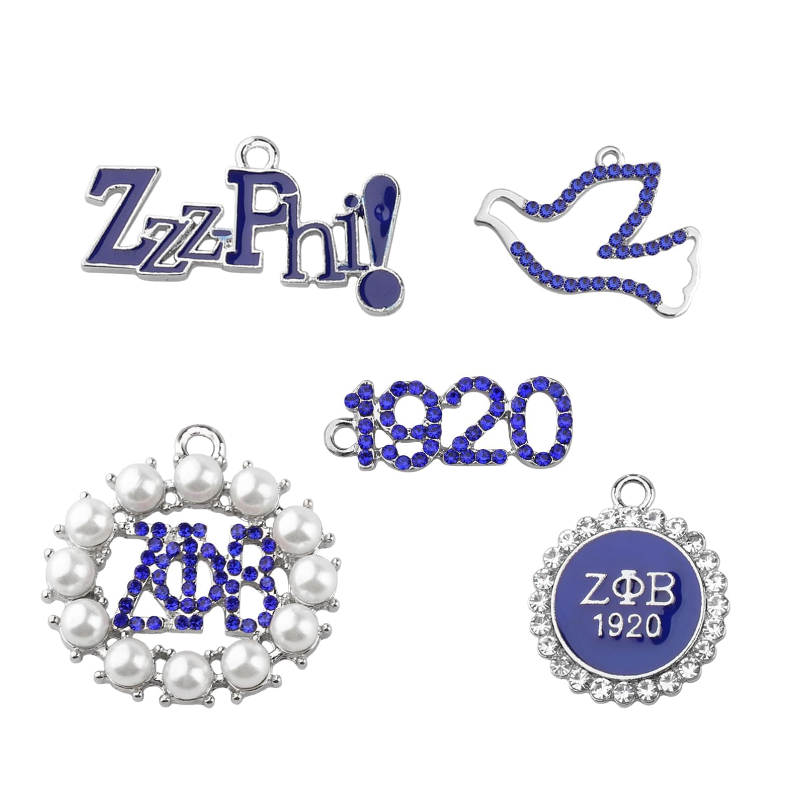 CHOORO 5PCS Blue and White Sorority Gifts Charm Pendant for Jewelry Making DIY Charm