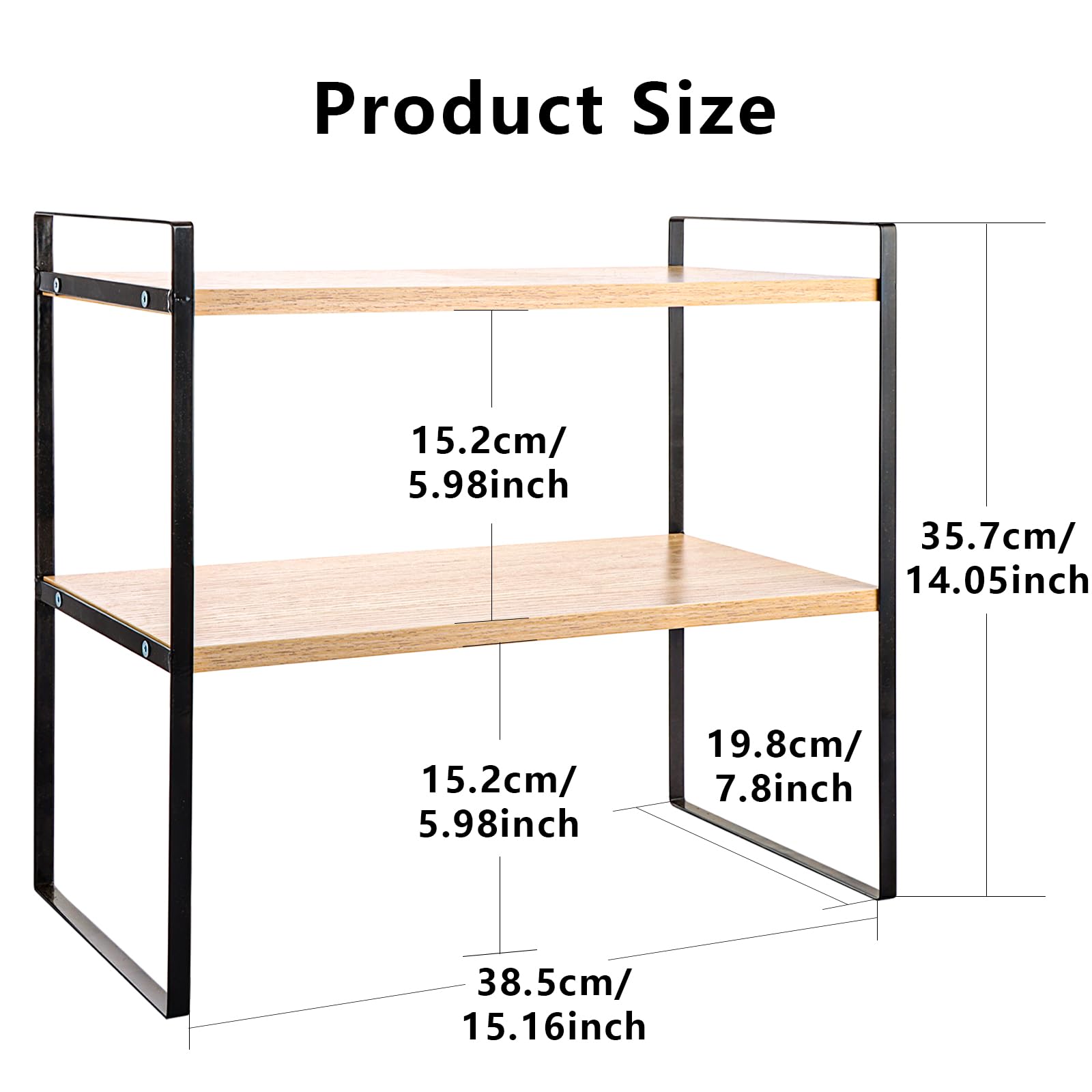Organizador de escritorio de madera para oficina, suministros de escritorio de 2 niveles, bonito estante de almacenamiento de organización superior (negro)
