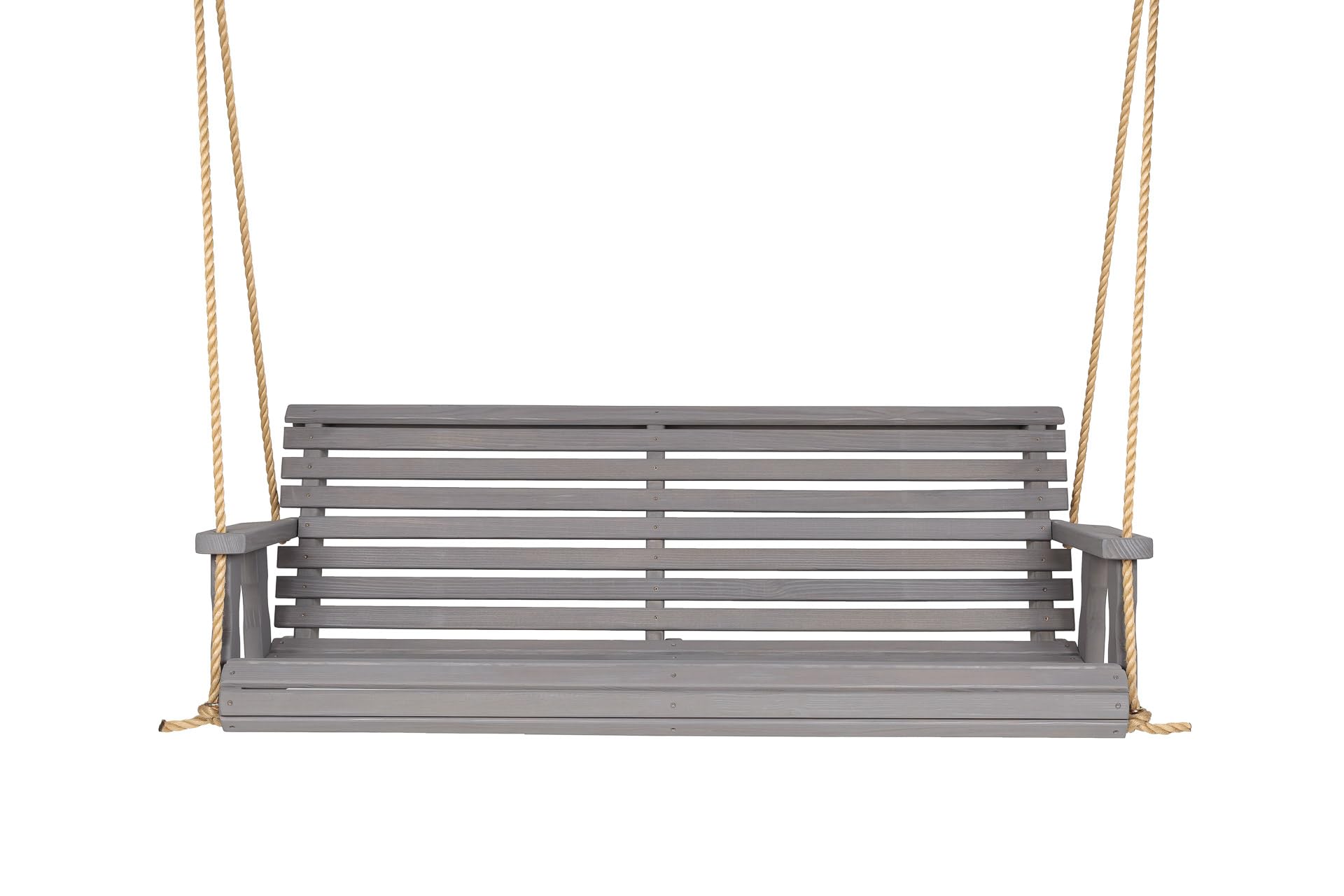 Amish Casual Heavy Duty 700 Lb Capacity Porch Swing (5 Foot, Semi-Solid Gray Stain) – Wooden Outdoor Roll Back Swing with Hanging Ropes – Amish Made in the USA