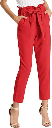 GRACE KARIN Women's Hight Waisted Work Pants Cropped Paper Bag Business Casual Pants with Pockets