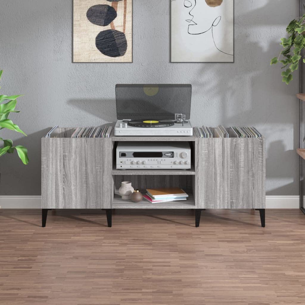 Mobile Porta Dischi Grigio Sonoma 121x38x48cm Legno Multistrato,Supporto per Giradischi,Supporto per Giradischi in Legno,Supporto per Giradischi con Spazio di archiviazione